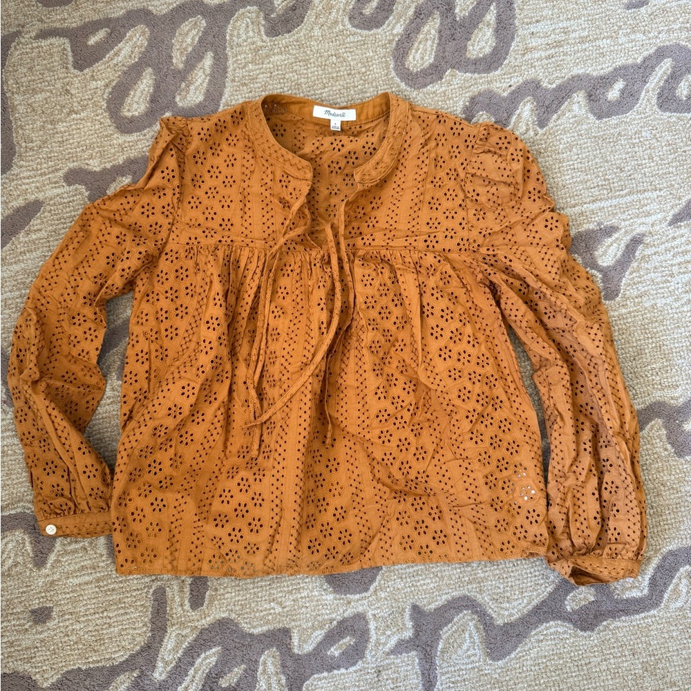 Madewell Women's Eyelet Lace Top in Burnt Orange